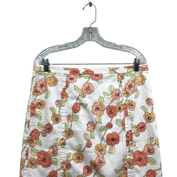 Ann Taylor Loft‎ Womens Floral Skirt A Line Stretch Side Zip White Peach Rose 12 - Picture 2 of 6